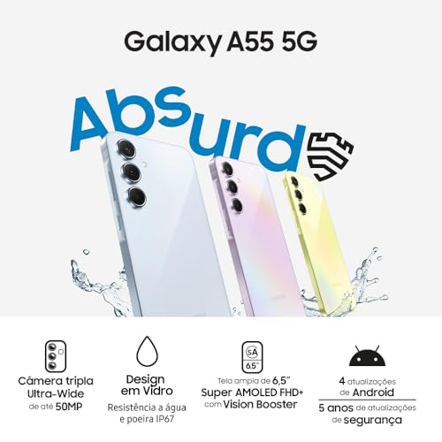 Celular Samsung Galaxy A55 5G, Câmera Tripla até 50MP, Tela 6.6", 256GB Azul Escuro