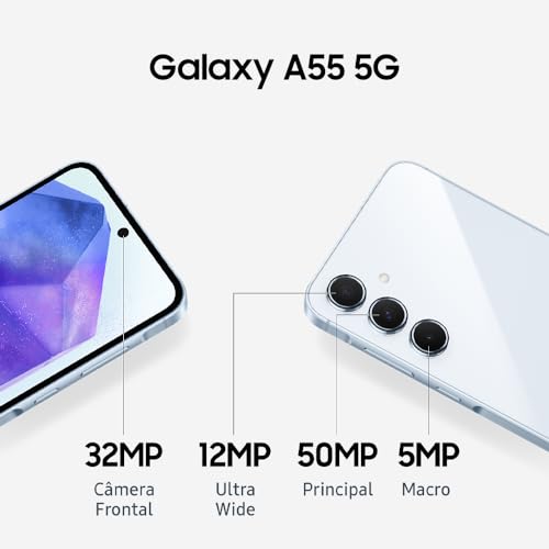 Celular Samsung Galaxy A55 5G, Câmera Tripla até 50MP, Tela 6.6", 256GB Azul Escuro