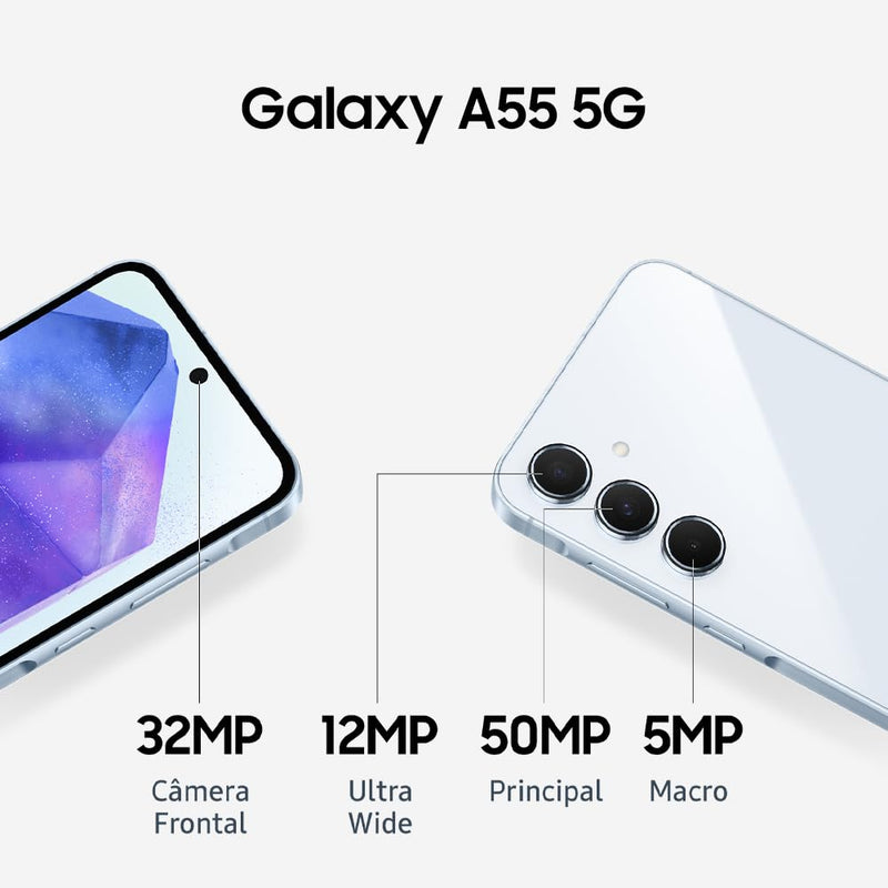 Celular Samsung Galaxy A55 5G, Câmera Tripla até 50MP, Tela 6.6", 256GB Azul Escuro