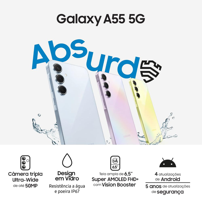 Celular Samsung Galaxy A55 5G, Câmera Tripla até 50MP, Tela 6.6", 256GB Azul Escuro