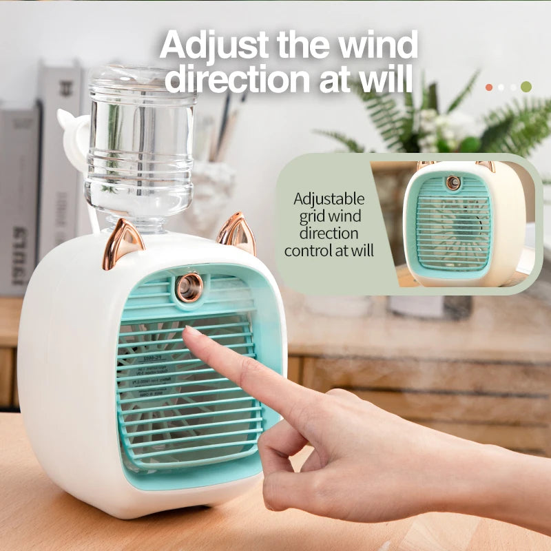Ar condicionado portátil USB Mini ventilador de refrigeração de ar Ventilador de resfriamento de água com 3 velocidades 2 modos Umidificador de spray Purificador para carro Casa