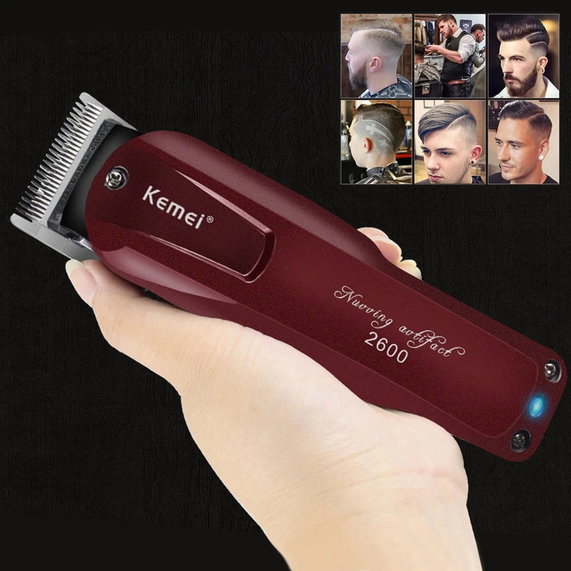 Kemei-2600 Aparador de pêlos profissional para homens, barba e aparador de pêlos ajustáveis, máquina de corte elétrica, recarregável,