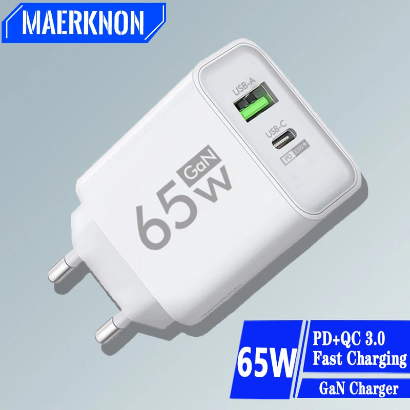 Gan-usb tipo c carregador, 65w, pd, carregamento rápido, adaptador de energia, para o iphone 15, xiaomi, huawei, samsung, telefone móvel