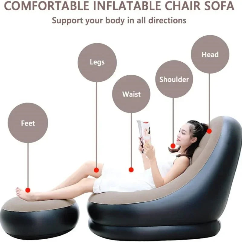 Sofá inflável para lazer, pufe, sofá preguiçoso, conjunto de sofá, cama reclinável dobrável ao ar livre, assento fofo, pufe de tatame, cadeira de quarto
