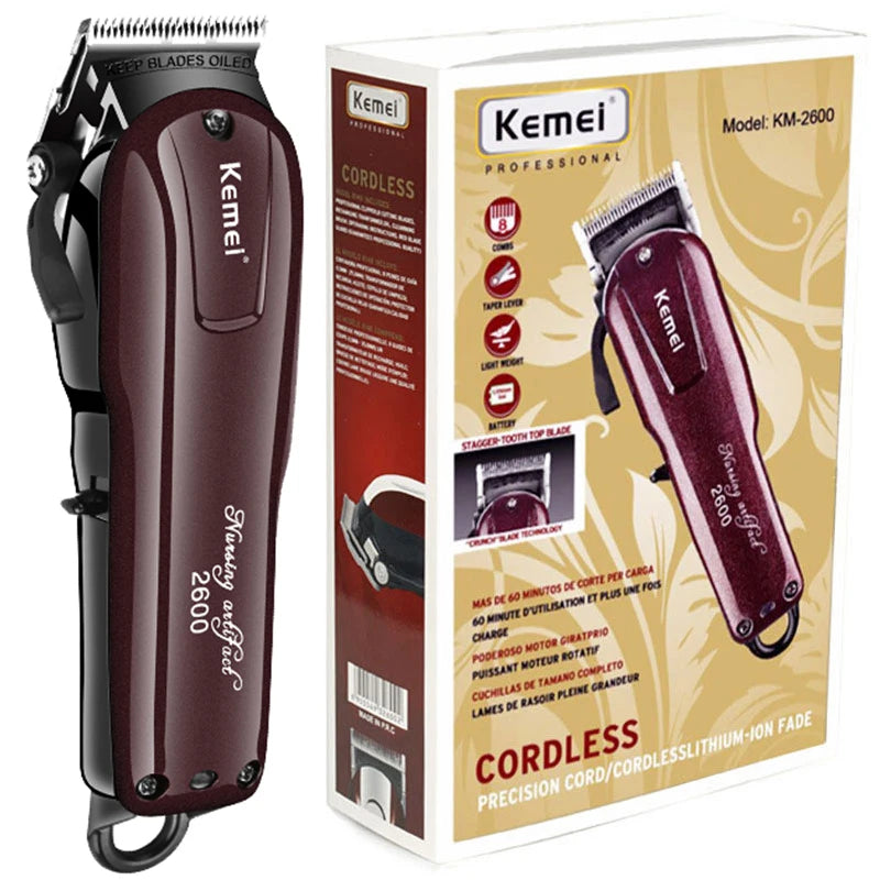 Kemei-2600 Aparador de pêlos profissional para homens, barba e aparador de pêlos ajustáveis, máquina de corte elétrica, recarregável,