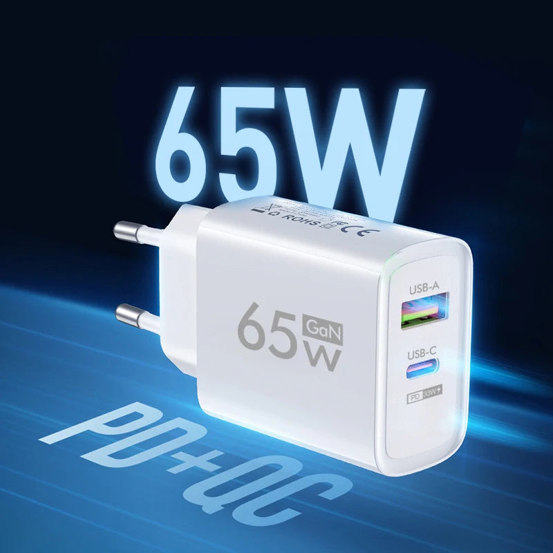 Gan-usb tipo c carregador, 65w, pd, carregamento rápido, adaptador de energia, para o iphone 15, xiaomi, huawei, samsung, telefone móvel