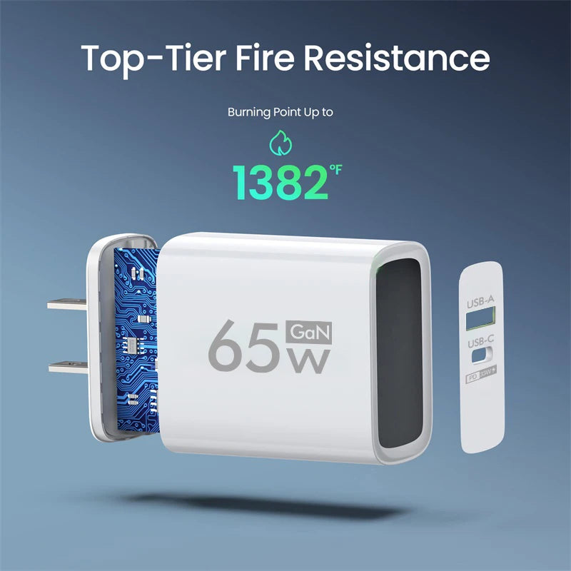 Gan-usb tipo c carregador, 65w, pd, carregamento rápido, adaptador de energia, para o iphone 15, xiaomi, huawei, samsung, telefone móvel