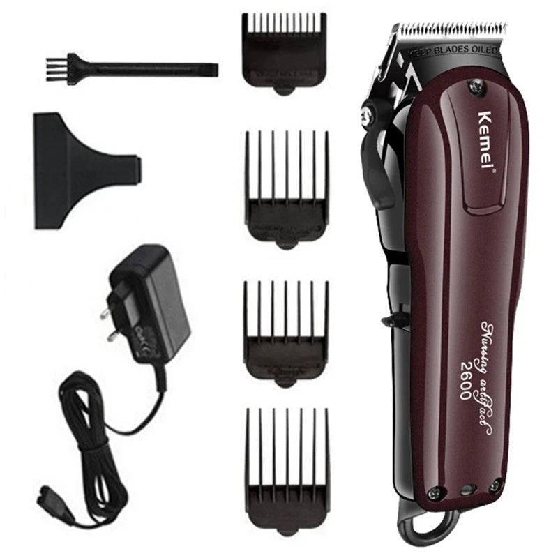 Kemei-2600 Aparador de pêlos profissional para homens, barba e aparador de pêlos ajustáveis, máquina de corte elétrica, recarregável,