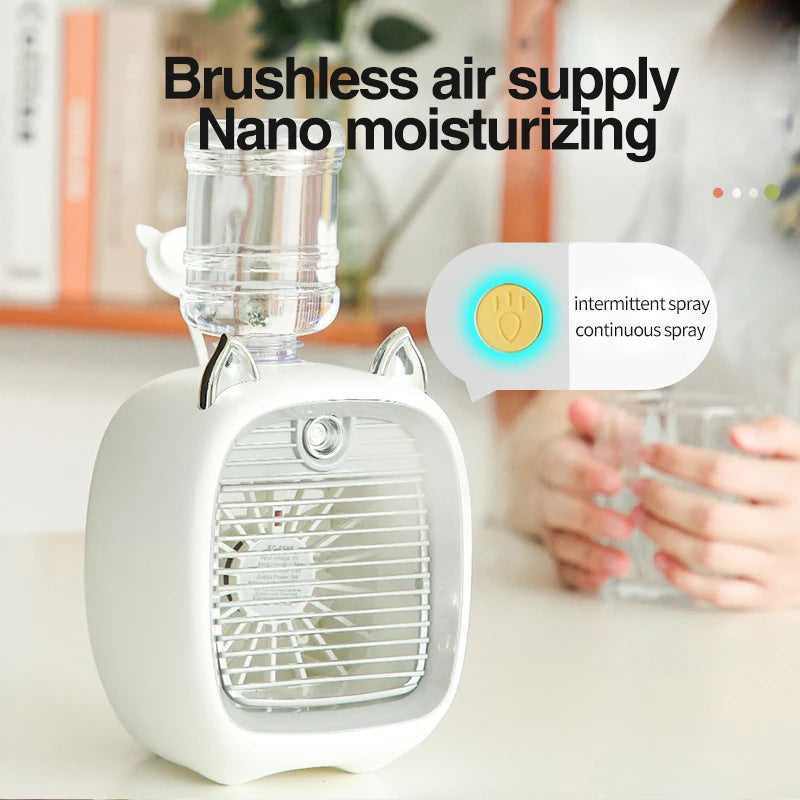 Ar condicionado portátil USB Mini ventilador de refrigeração de ar Ventilador de resfriamento de água com 3 velocidades 2 modos Umidificador de spray Purificador para carro Casa