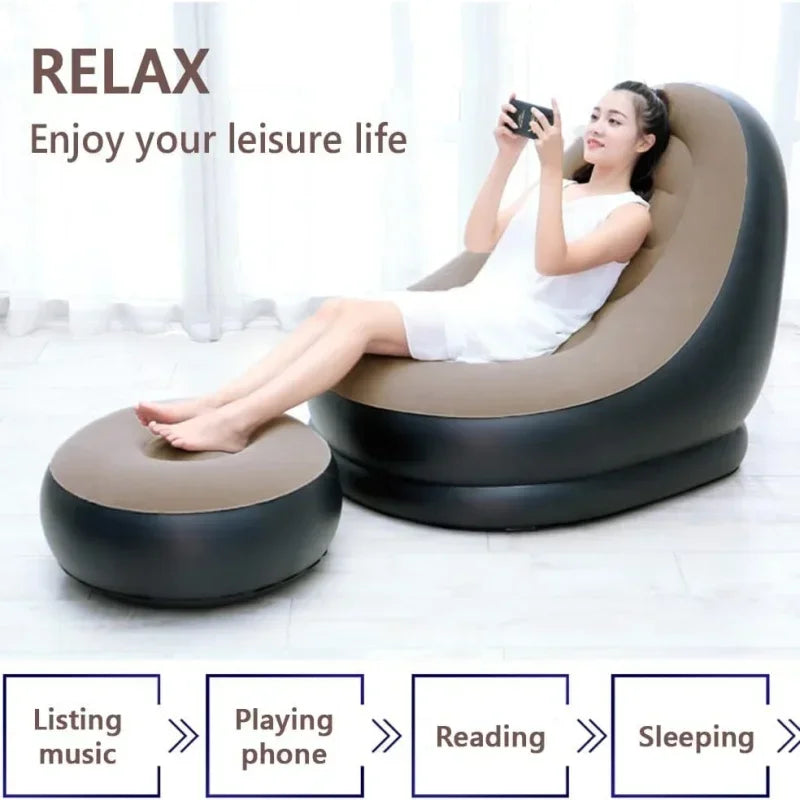 Sofá inflável para lazer, pufe, sofá preguiçoso, conjunto de sofá, cama reclinável dobrável ao ar livre, assento fofo, pufe de tatame, cadeira de quarto