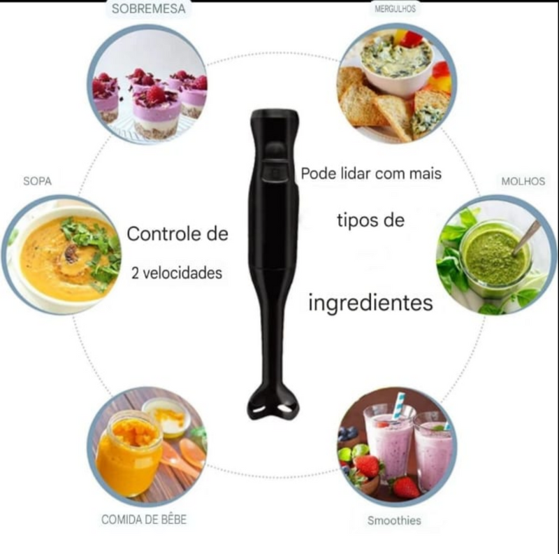 Liquidificador elétrico de imersão (preto), mixer, picador, triturador de gelo, controle de 2 velocidades, mixer de uma mão, acessórios de cozinha