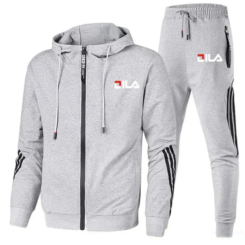 Conjunto esportivo de jogging masculino com jaqueta de zíper, calça esportiva casual, roupas de marca, primavera e outono, novo, 2 peças