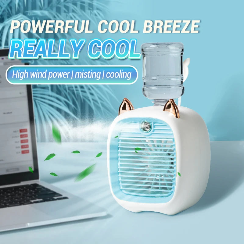 Ar condicionado portátil USB Mini ventilador de refrigeração de ar Ventilador de resfriamento de água com 3 velocidades 2 modos Umidificador de spray Purificador para carro Casa