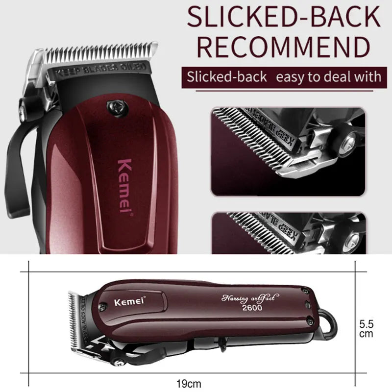 Kemei-2600 Aparador de pêlos profissional para homens, barba e aparador de pêlos ajustáveis, máquina de corte elétrica, recarregável,